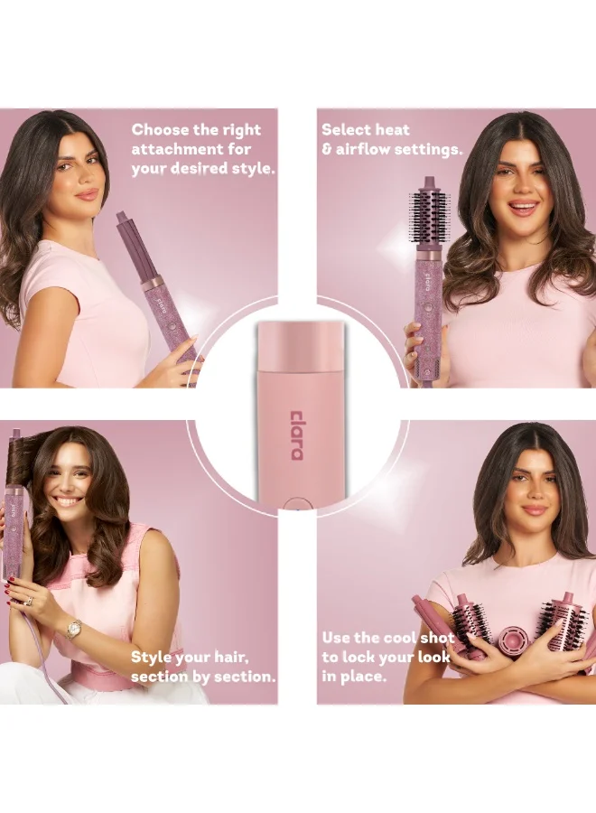 CLARA  Clara Multi Styler for All Hair Types 6-in-1 Styling Tool with Auto-Wrap Curlers, Blow Dryer, Round & Oval Brush ? 1500W Ionic Hair Styler for Frizz-Free Waves & Salon Blowouts (Diamond Candy) Diamond Candy for Women | Best Price UAE